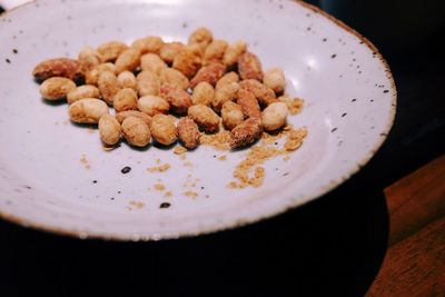 High angle view of breakfast in plate on table