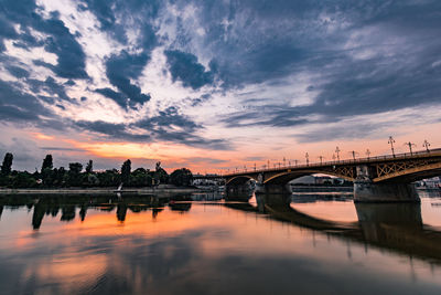 Bridge over river against sky during sunset