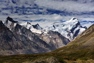 Scenic view of snowcapped mountains against sky