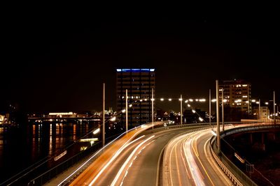 Light trails on road at night