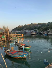 High angle view of fishing boats in harbor
