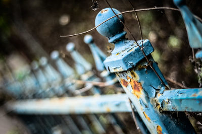 Close-up of bicycle on wood