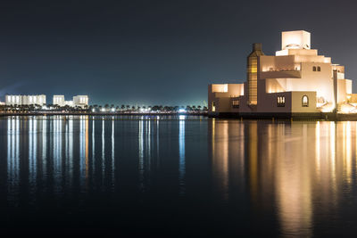 Illuminated buildings at waterfront