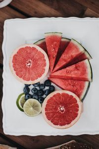 High angle view of fruits on table