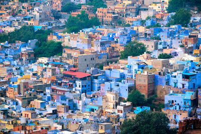 High angle view of buildings in city