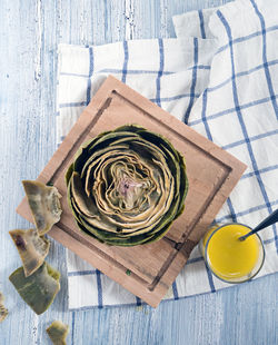 High angle view of food on table