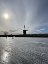 Airplane flying in sky during winter