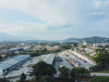 High angle view of inland port against sky