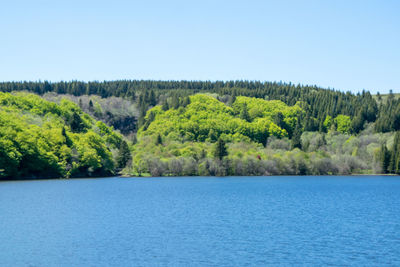 Scenic view of lake against clear sky