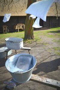 Empty chairs in yard