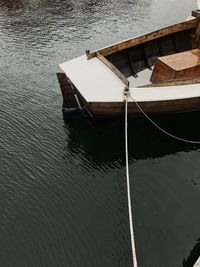 High angle view of boat moored in lake