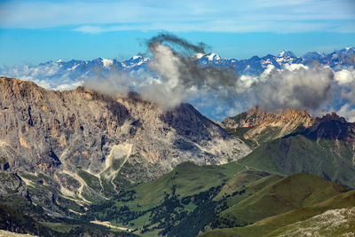 Panoramic view of volcanic landscape against sky