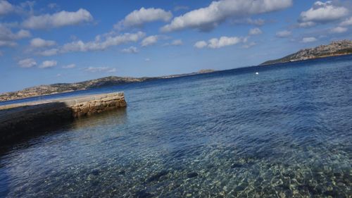 Scenic view of sea against cloudy sky