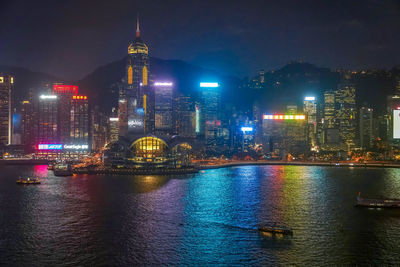 Illuminated buildings in city at night