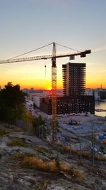 View of buildings at sunset