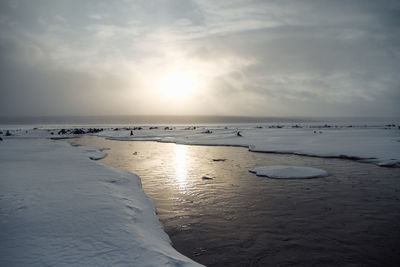 Seashore in winter with ice