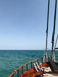 Sailboat on sea against clear sky