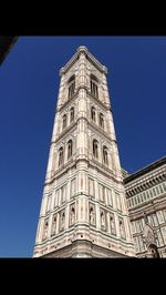 Low angle view of built structure against clear blue sky