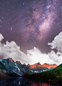 Digital composite image of mountains and lake against sky