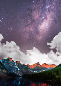 Scenic view of mountains against star field