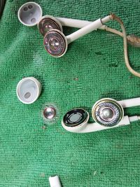 High angle view of glasses on table