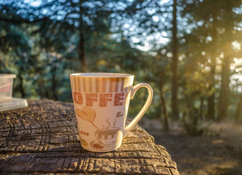 Close-up of coffee cup on table