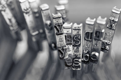 High angle view of text on metal grate