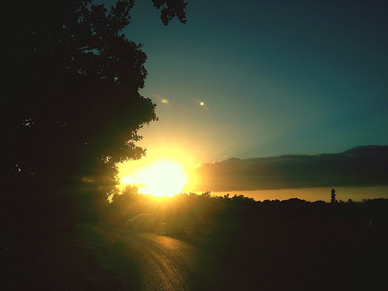 sun, sunset, tranquil scene, tranquility, scenics, silhouette, beauty in nature, sunlight, landscape, sunbeam, nature, lens flare, tree, sky, idyllic, field, outdoors, clear sky, non-urban scene, no people