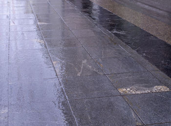 High angle view of wet road during rainy season