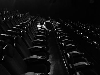 High angle view of chairs in stadium