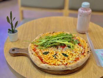 Close-up of pizza on table