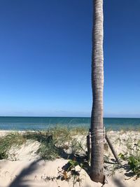 Scenic view of sea against clear blue sky