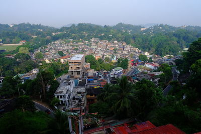 High angle view of houses in town