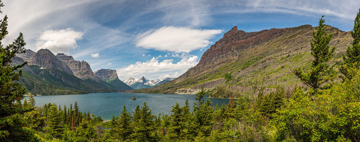 Panoramic view of lake against cloudy sky