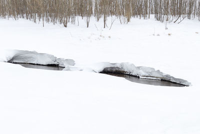 Scenic view of snow covered land