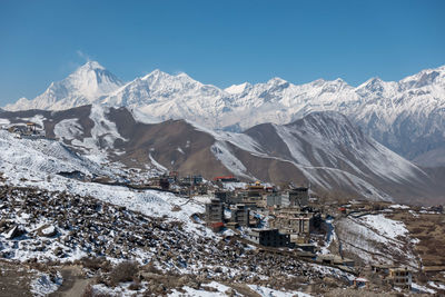 Scenic view of snowcapped mountains against sky