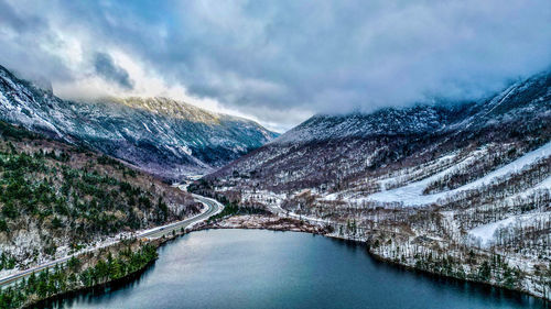 Scenic view of snowcapped mountains against sky