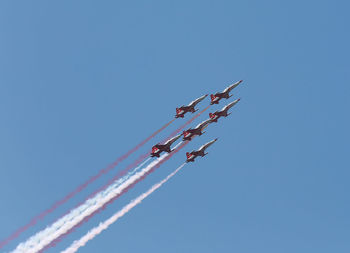 Low angle view of airshow in sky