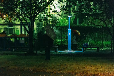 Man standing in park at night