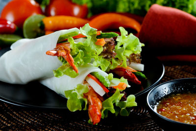 Close-up of food served on table at restaurant