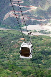 High angle view of empty overhead cable car over chicamocha canyon