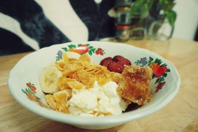 Close-up of food in plate on table