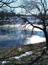 Scenic view of lake in forest during winter