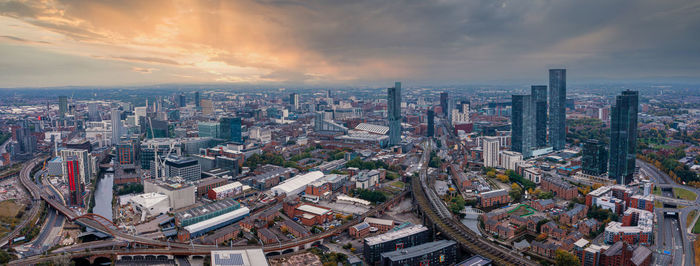 Aerial view of manchester city in uk