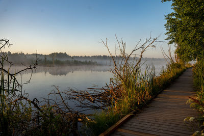 Scenic view of lake against clear sky