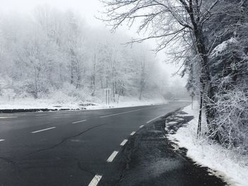 Road amidst frozen trees during winter