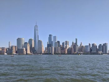 View of city skyline against clear sky