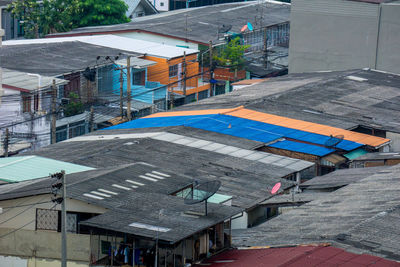 High angle view of buildings in city