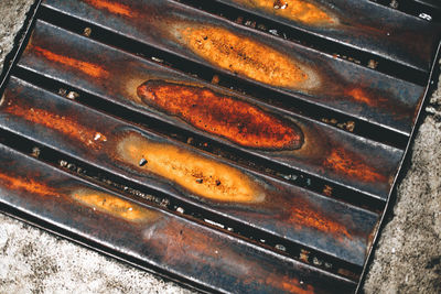 High angle view of barbecue grill