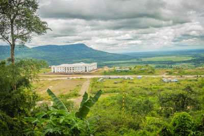 Scenic view of landscape and mountains against sky